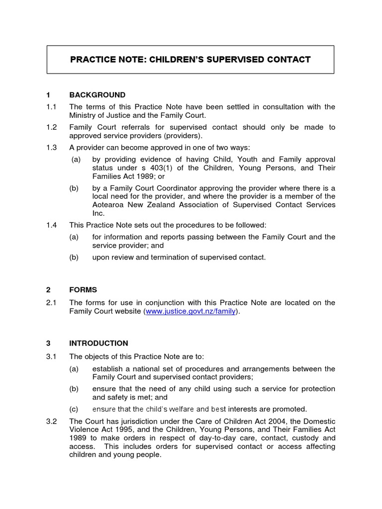Family Court Supervised Contact Guidelines | PDF