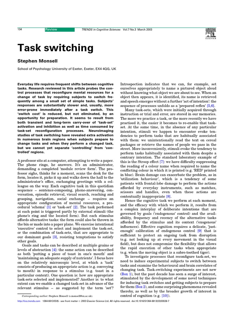 Task Switching: Costs and Control | PDF | Neuropsychology | Mental ...