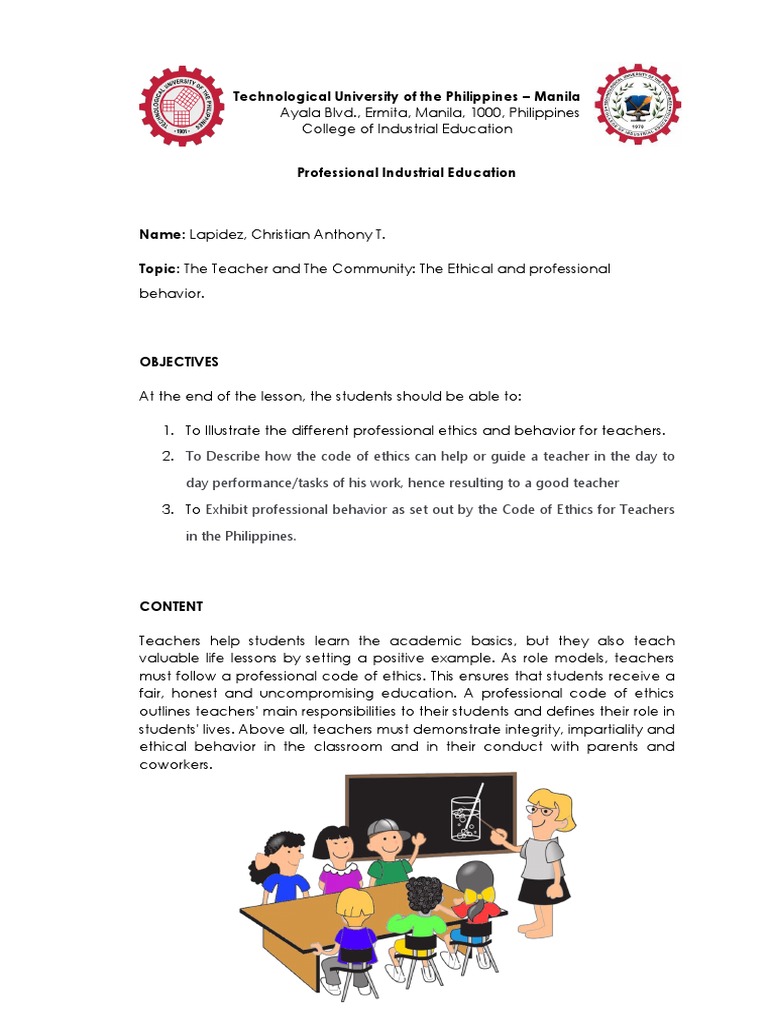 The Teacher And Community The Ethical And Professional Behavior Pdf Teachers Community
