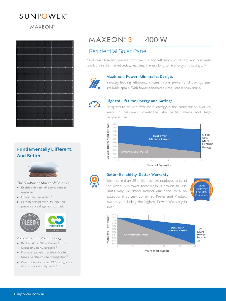 Sunpower Maxeon 3 400W Solar Panels PDF Solar Panel Photovoltaics
