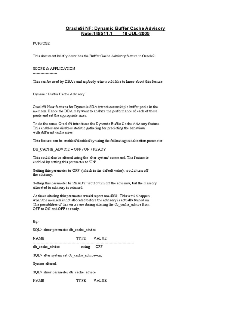 Oracle9i Dynamic Buffer Cache Advisory | PDF | Cache (Computing) | Cpu ...