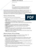 Business Policy - Definition and Features Difference Between Policy and Strategy