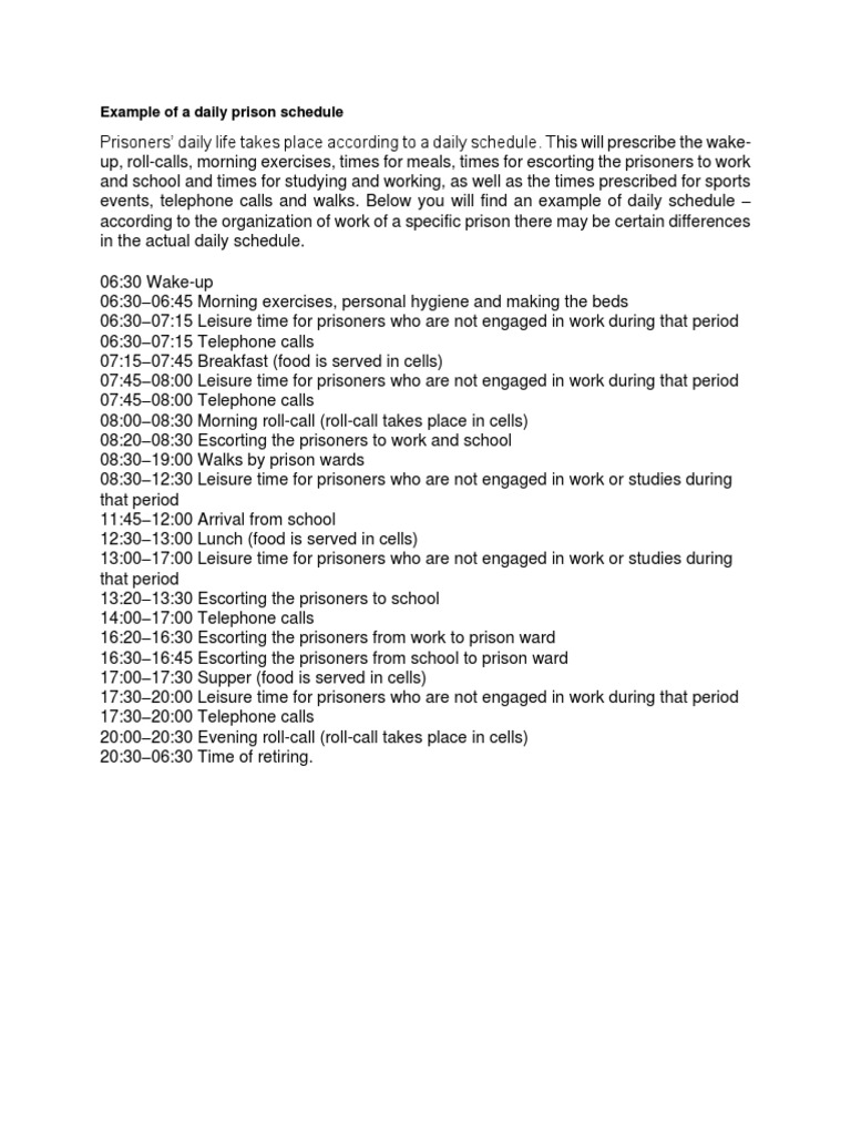Daily Prison Schedule Overview | PDF | Science & Mathematics