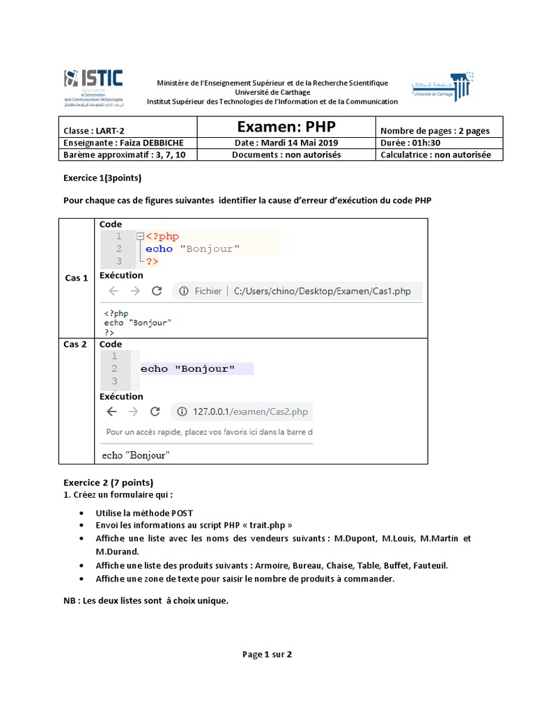 Examen PHP Mai 2019 PDF | PDF | PHP | Internet