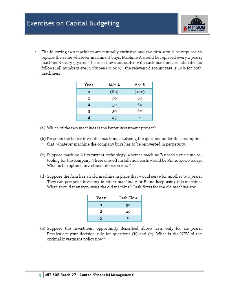 Capital Budgeting Exercises Pdf Capital Budgeting Depreciation