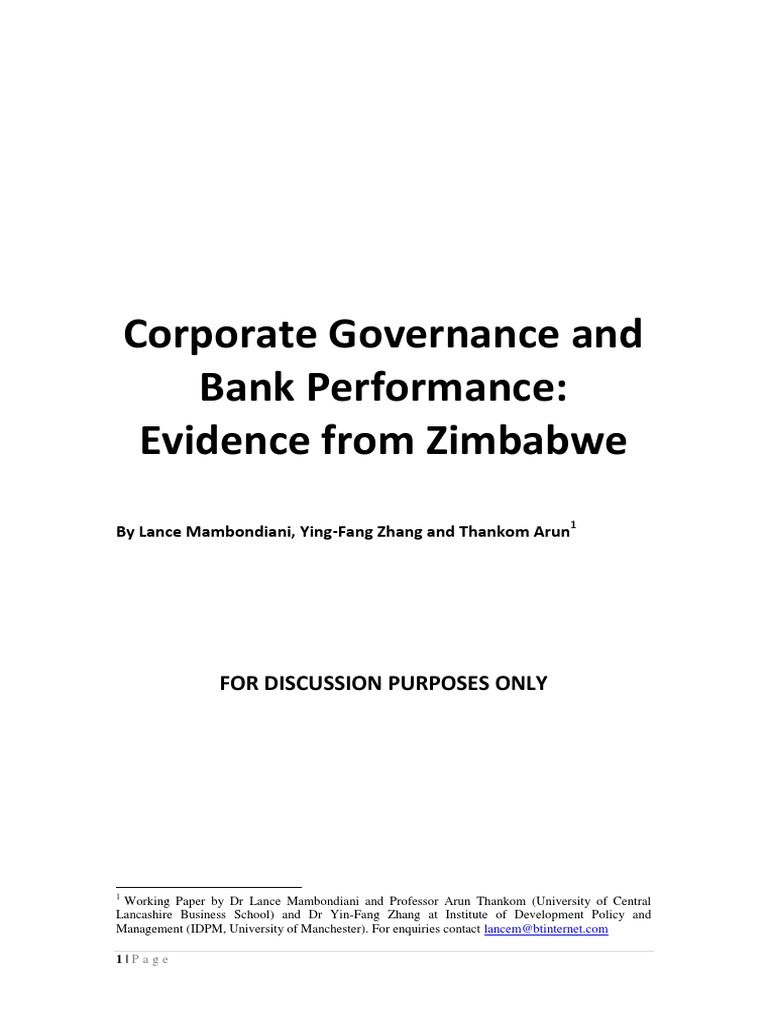 Corporate Governance and Bank Performance in Zimbabwe An Analysis of