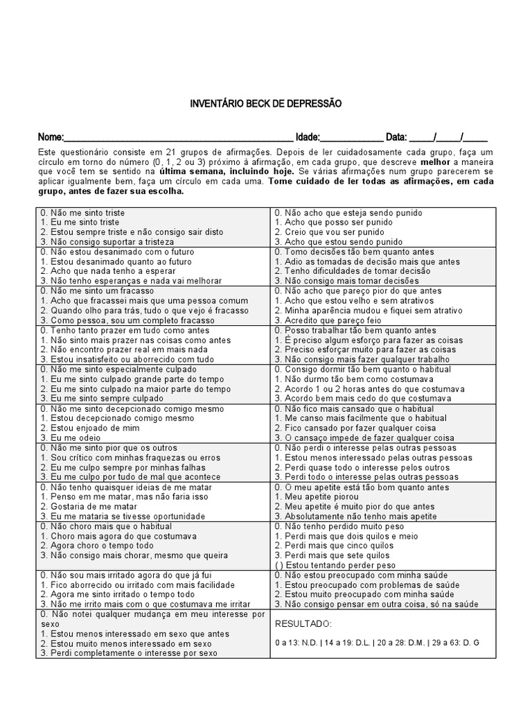 Bdi - Inventário Beck de Depressão | PDF | Depressão