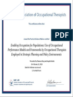 certificate - enabling occupation for populations- use of occupational performance models and frameworks by occupational therapists employed in strategic planning and policy environments 