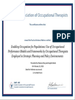 Certificate - Enabling Occupation For Populations - Use of Occupational Performance Models and Frameworks by Occupational Therapists Employed in Strategic Planning and Policy Environments