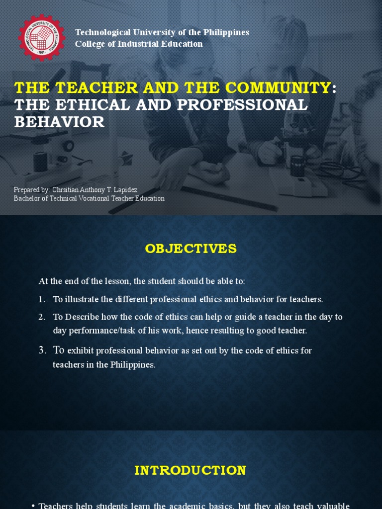 The Teacher And Community The Ethical And Professional Behavior Pdf Teachers Teaching Method