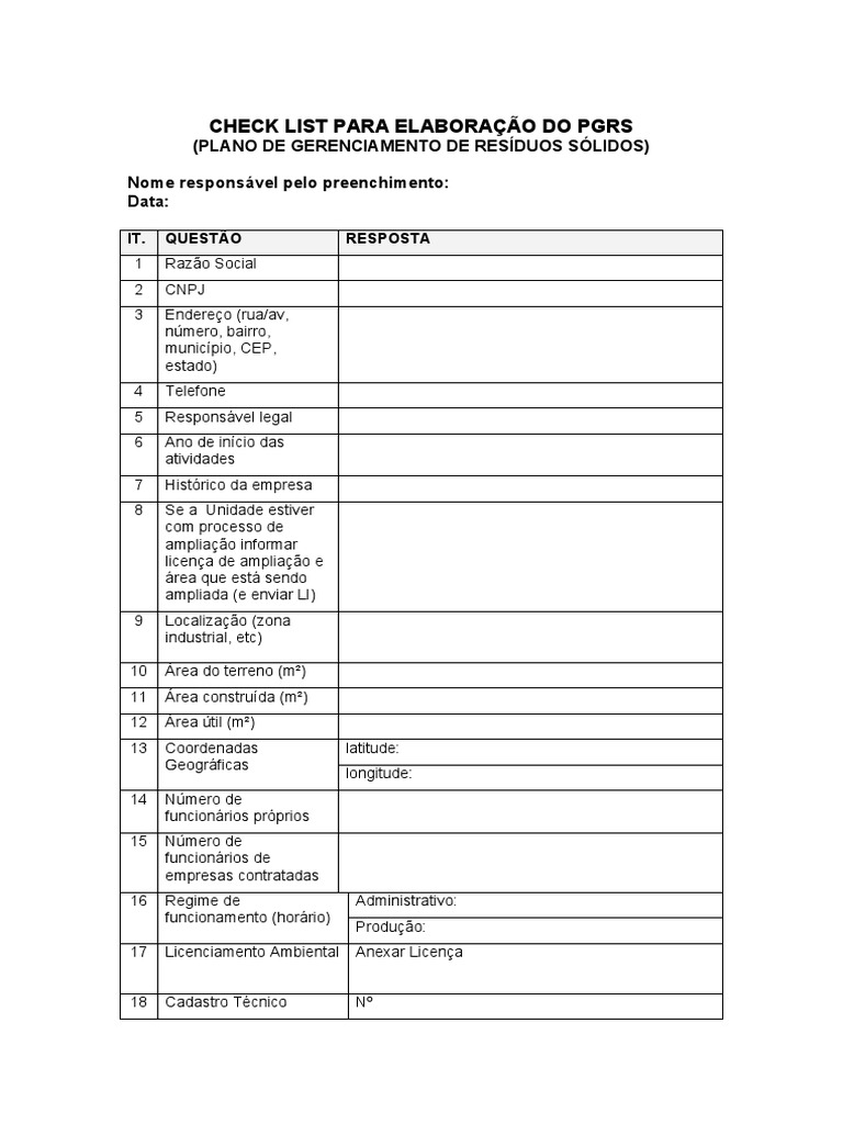 Check List para PGRS | PDF | Desperdício | Cor