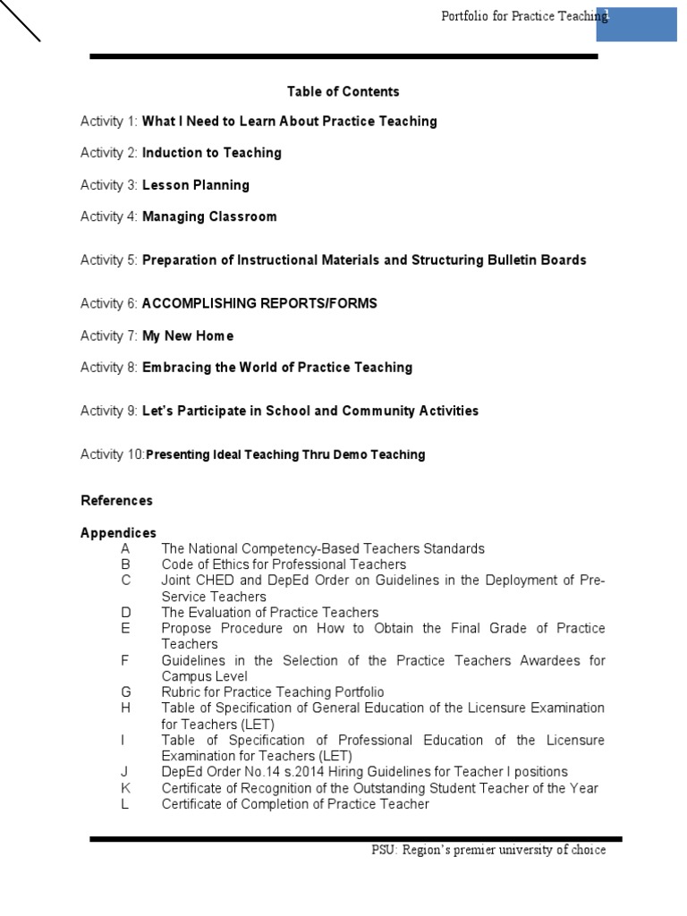 Practice Teaching Portfolio Guide | PDF | Lesson Plan | Classroom ...