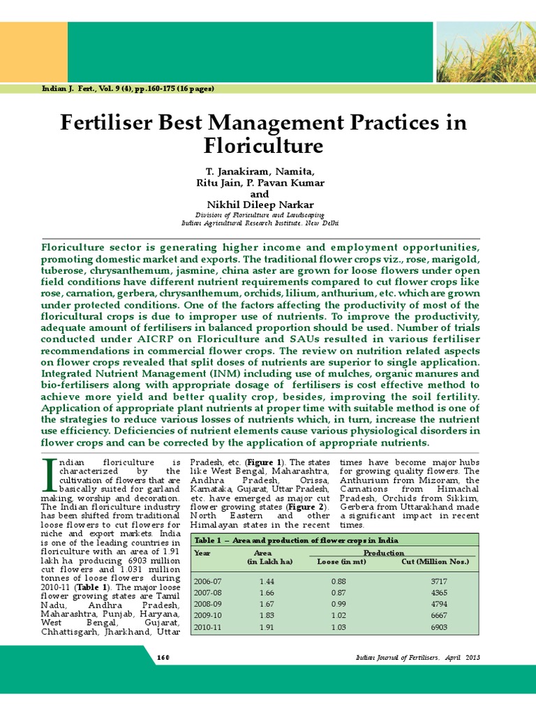 Floriculture Fertiliser Practices Guide | PDF | Fertilizer | Nutrients