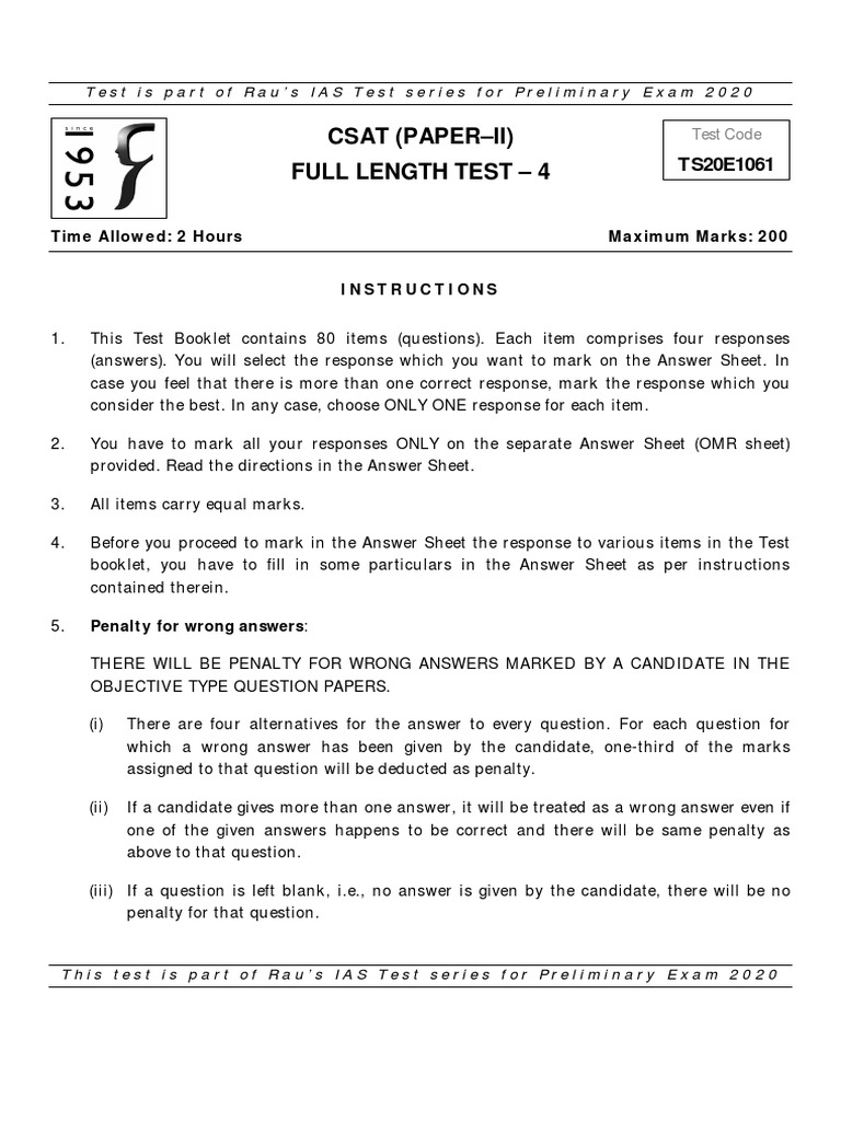 IAS CSAT Paper-II Full Length Test 4 | PDF | Asteroid | Low Density ...