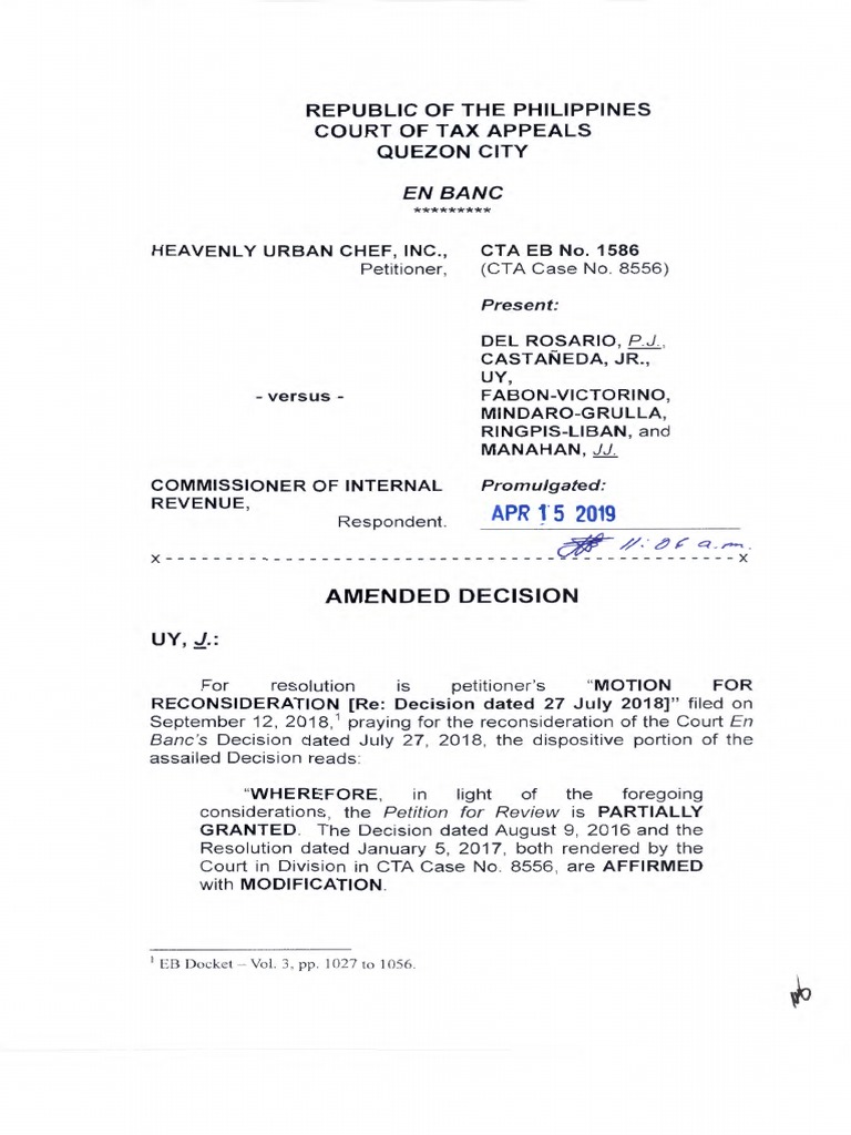 REPUBLIC OF THE PHILIPPINES COURT OF TAX APPEALS AMENDS DECISION ON