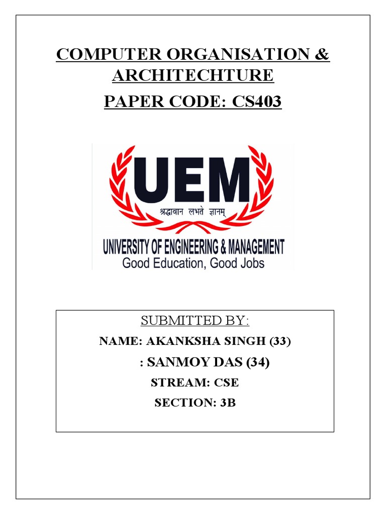 Computer Organisation & Architechture Paper Code: Cs403: Submitted by | PDF