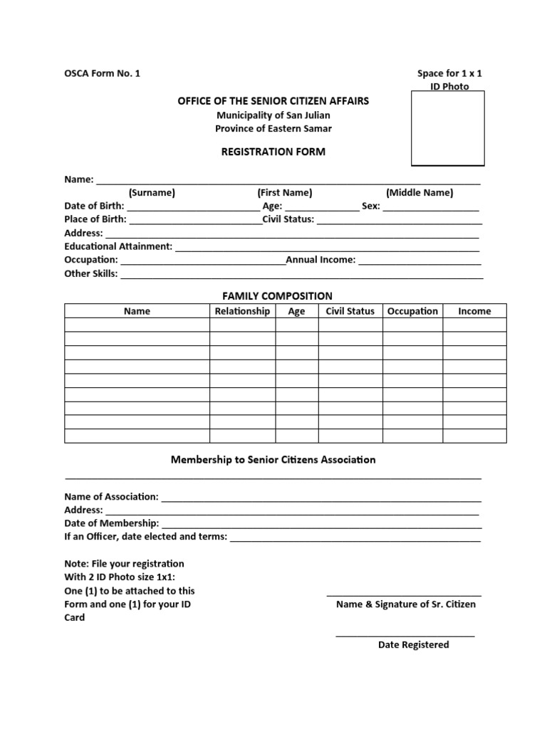 OSCA Senior Citizen Registration Form | PDF