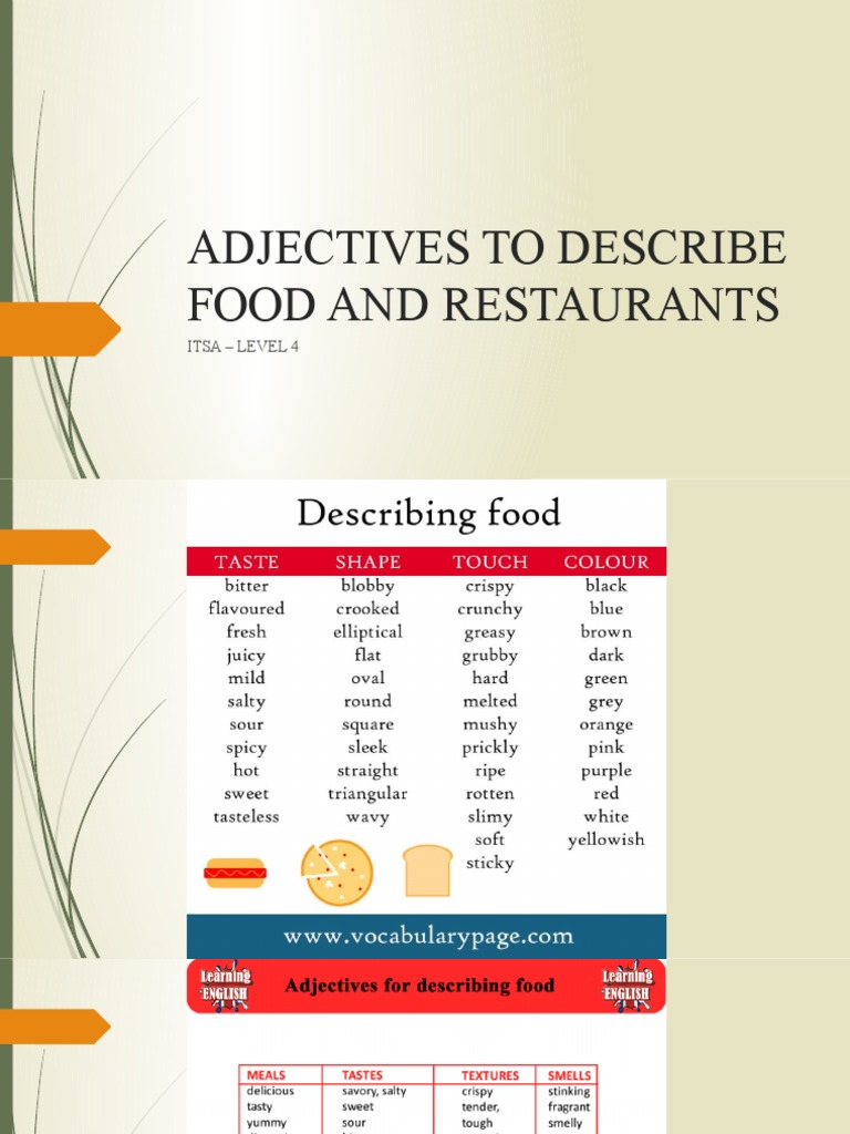 Adjectives To Describe Food and Restaurants PDF