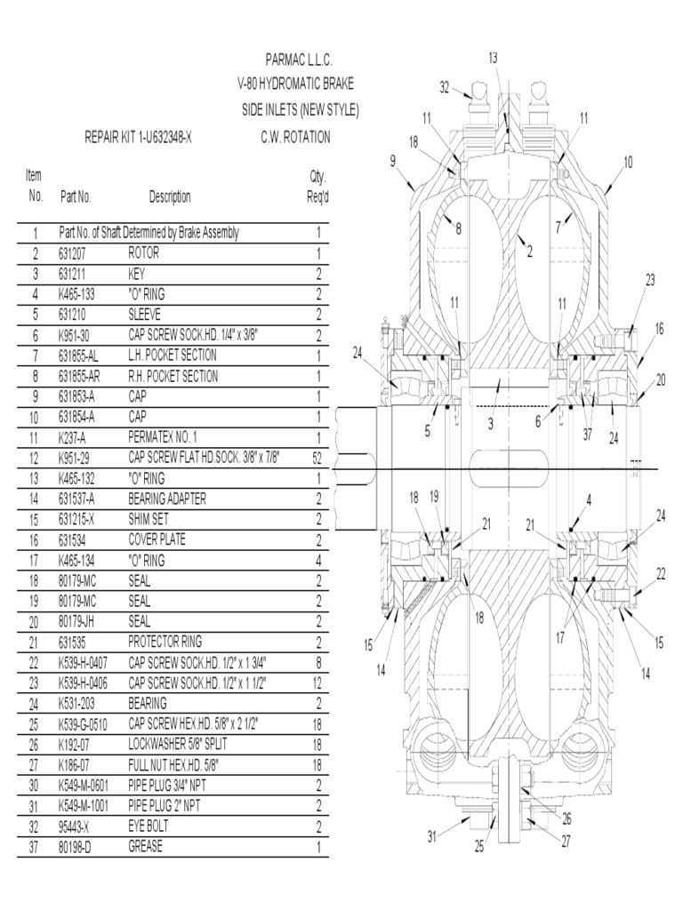 Hydromatic Brake System Parts List | PDF | Screw | Equipment