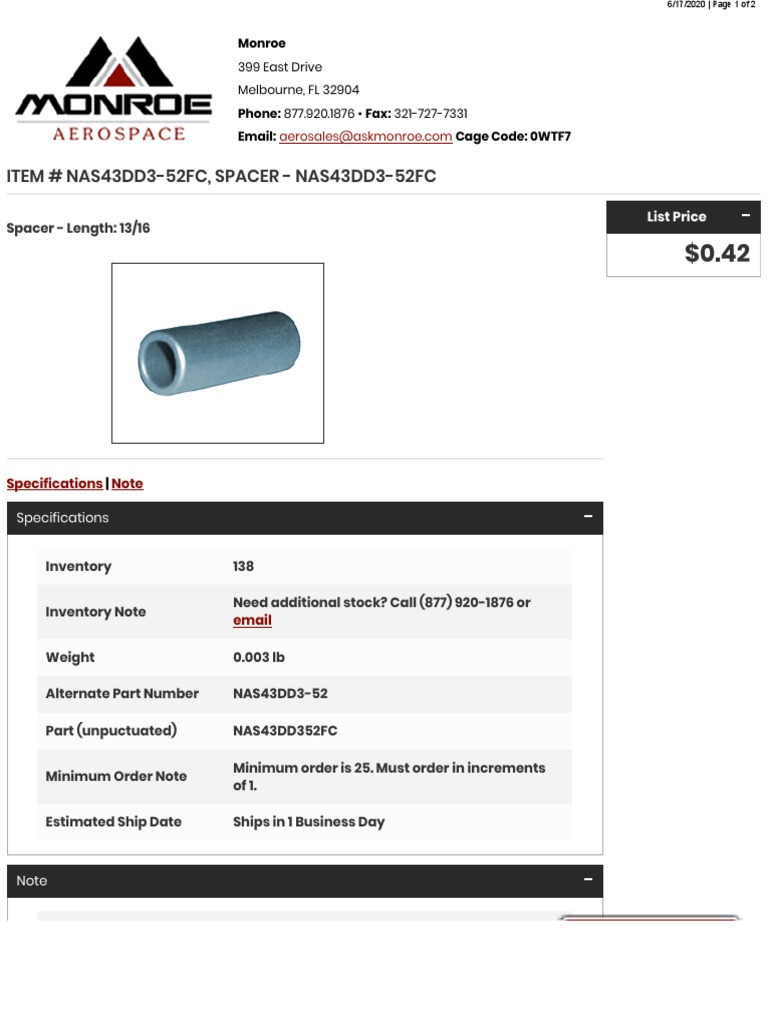 NAS43DD3-52FC Spacer Datasheet | PDF