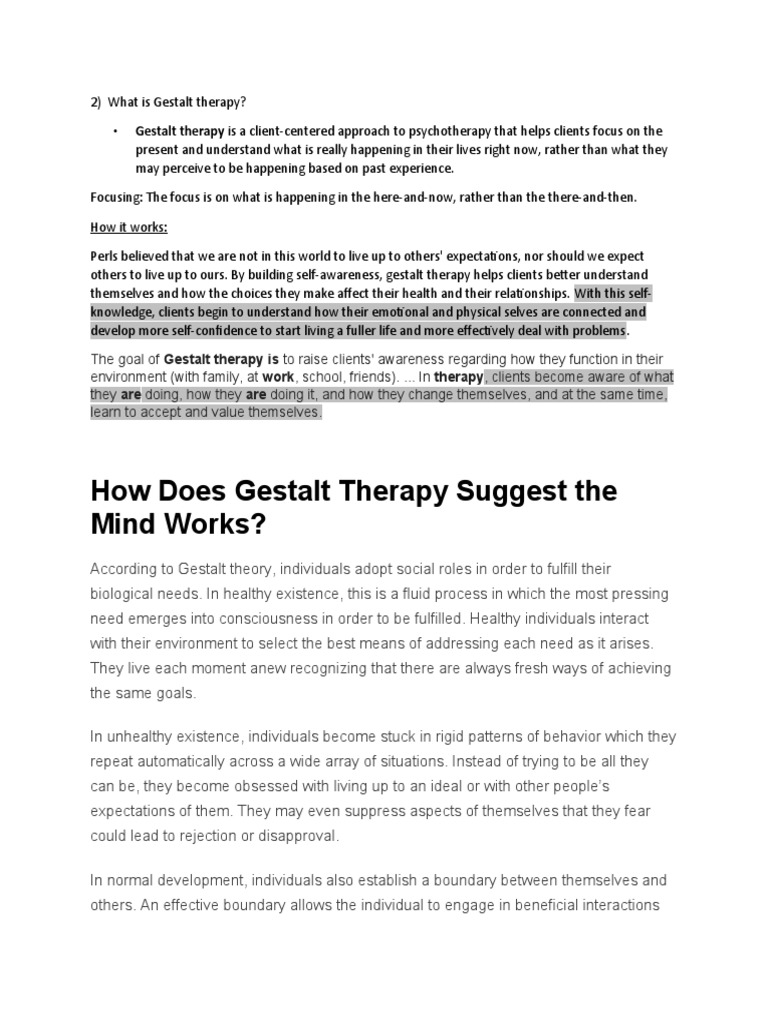 How Does Gestalt Therapy Suggest The Mind Works? PDF Gestalt