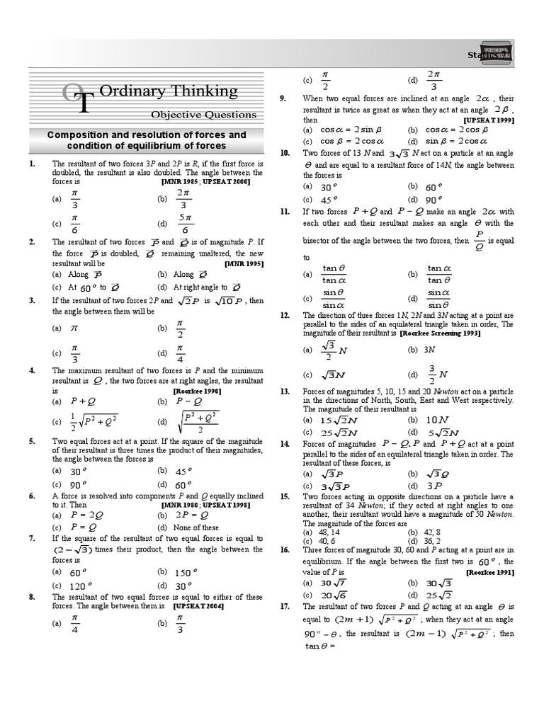 Composition and Resolution of Forces and Condition of Equilibrium of ...