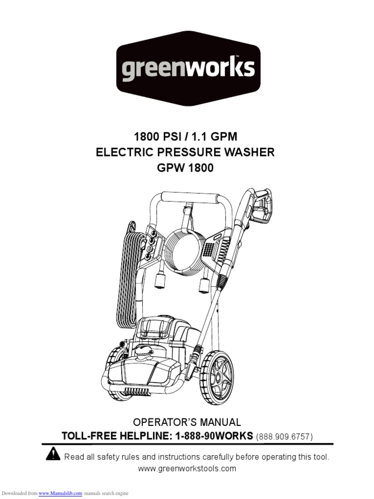 Greenworks GPW 1800 Pressure Washer Manual PDF Ac Power Plugs And