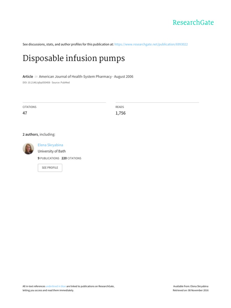 Disposable Infusion Pumps PDF Pump Intravenous Therapy