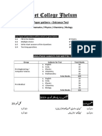 Cadet College Jhelum Entrance Test Subjects and Paper Pattern