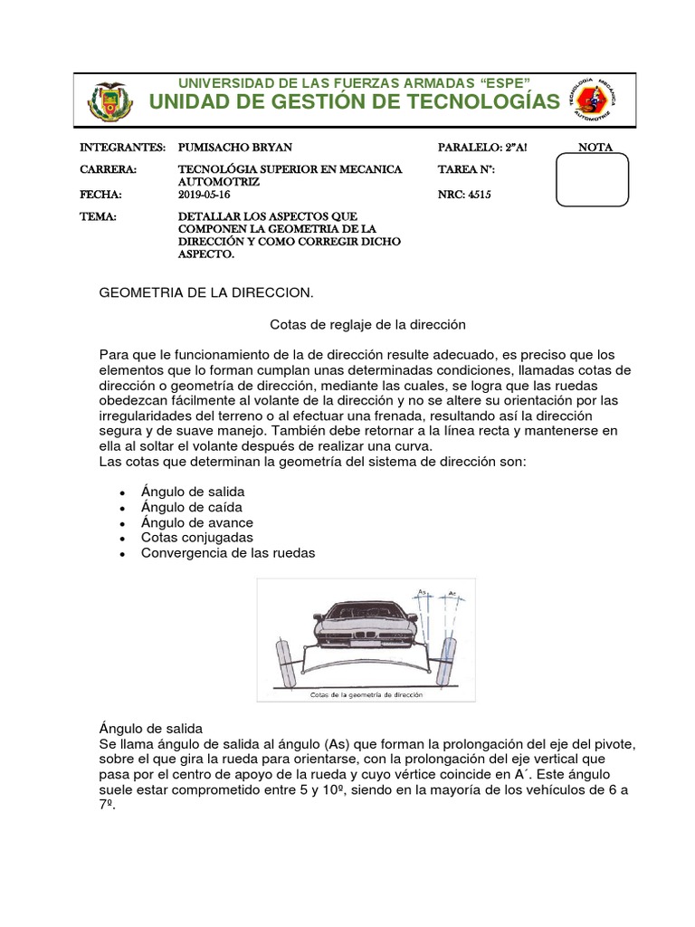 Geometria de La Direccion PDF PDF Eje Direccion
