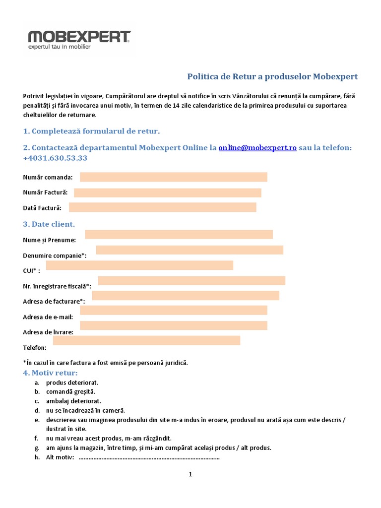 Formular Retur | PDF