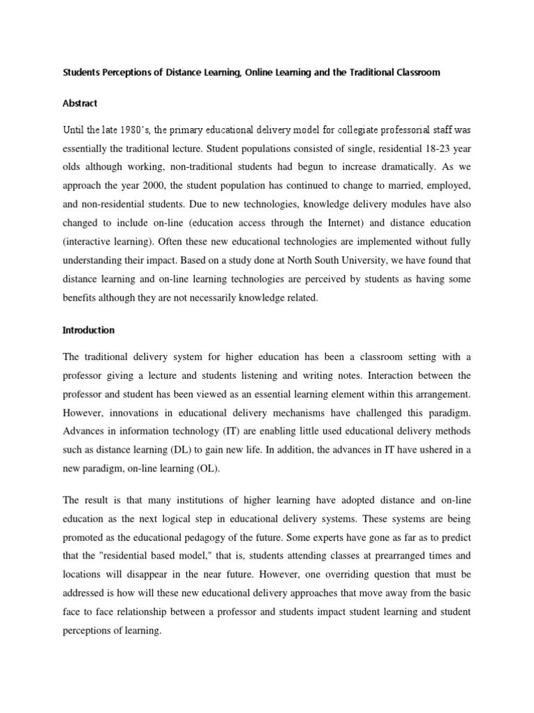 Students Perceptions of Distance Learning, Online Learning and The ...