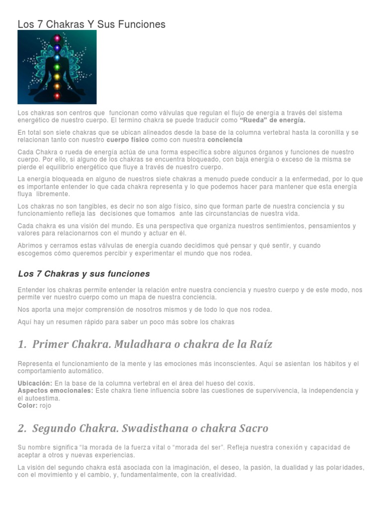 Los 7 Chakras Y Sus Funciones PDF | PDF | Las emociones | Metafísica de ...