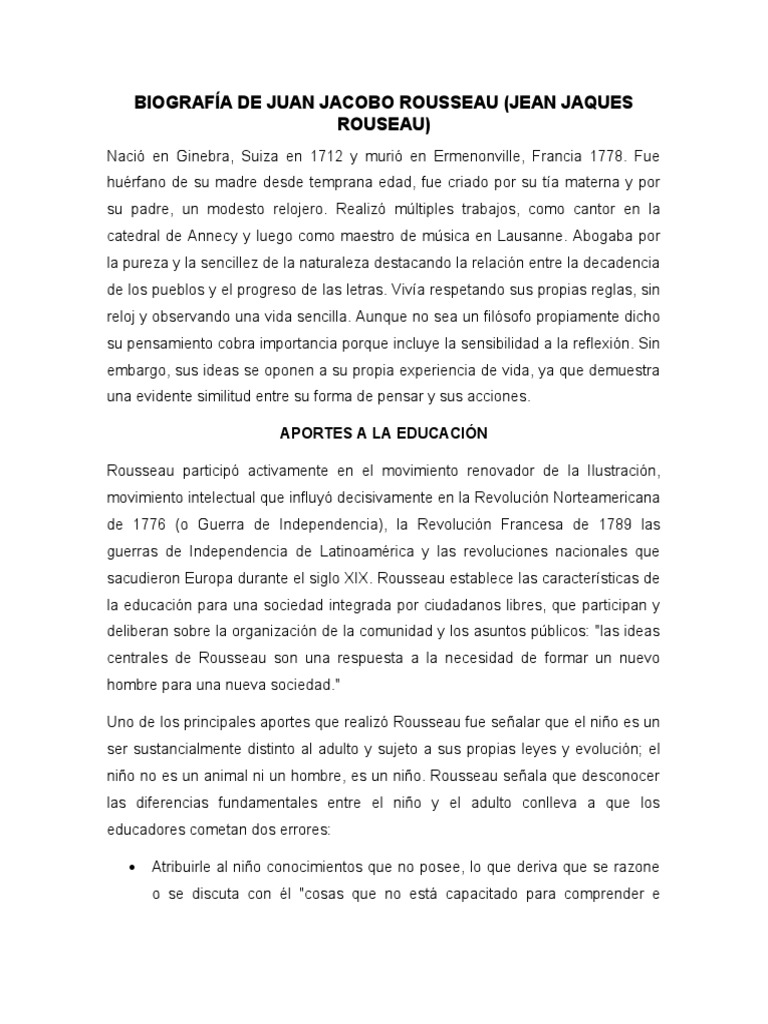 Biografía de Juan Jacobo Rousseau PDF