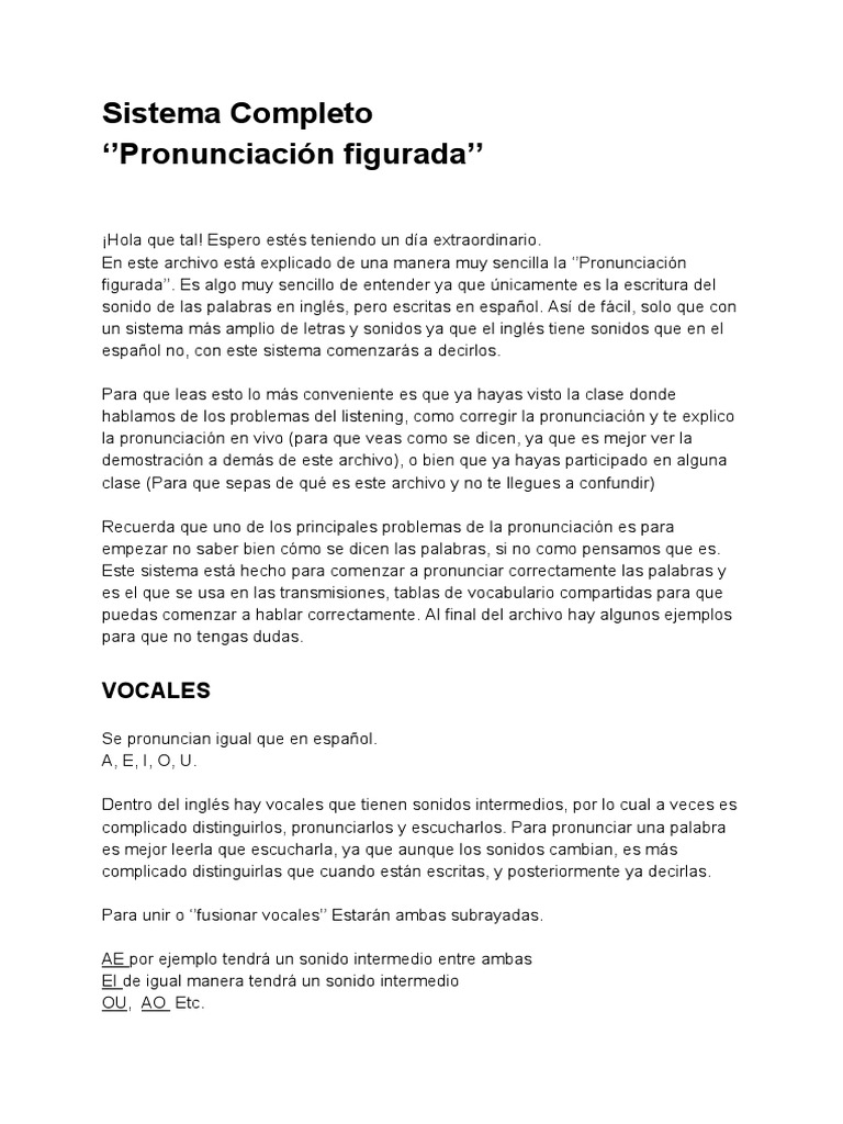 Sistema Completo Pronunciación Figurada Pdf Pdf Vocal Idioma