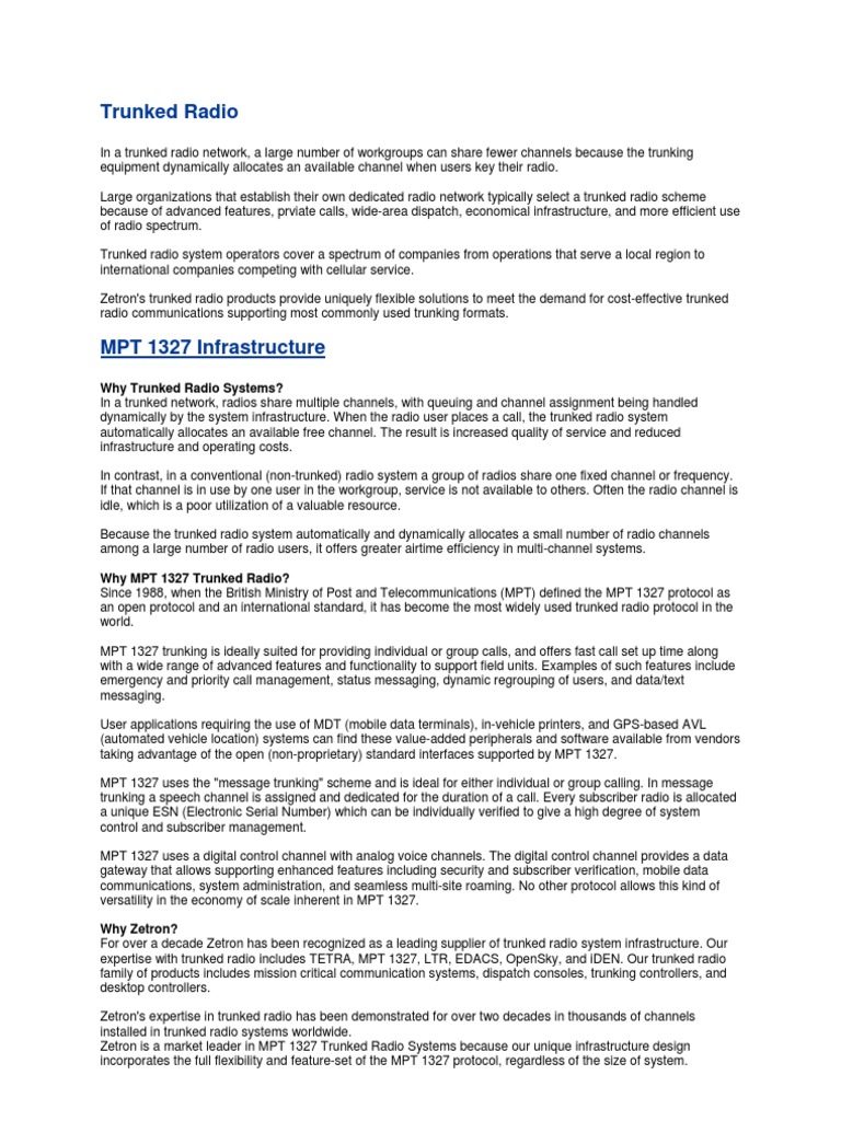 Trunked radio systems: Logic Trunked Radio, Terrestrial Trunked