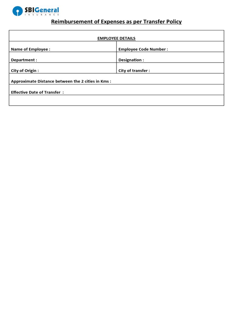 Transfer Expense Reimbursement Form | PDF | Finance & Money Management