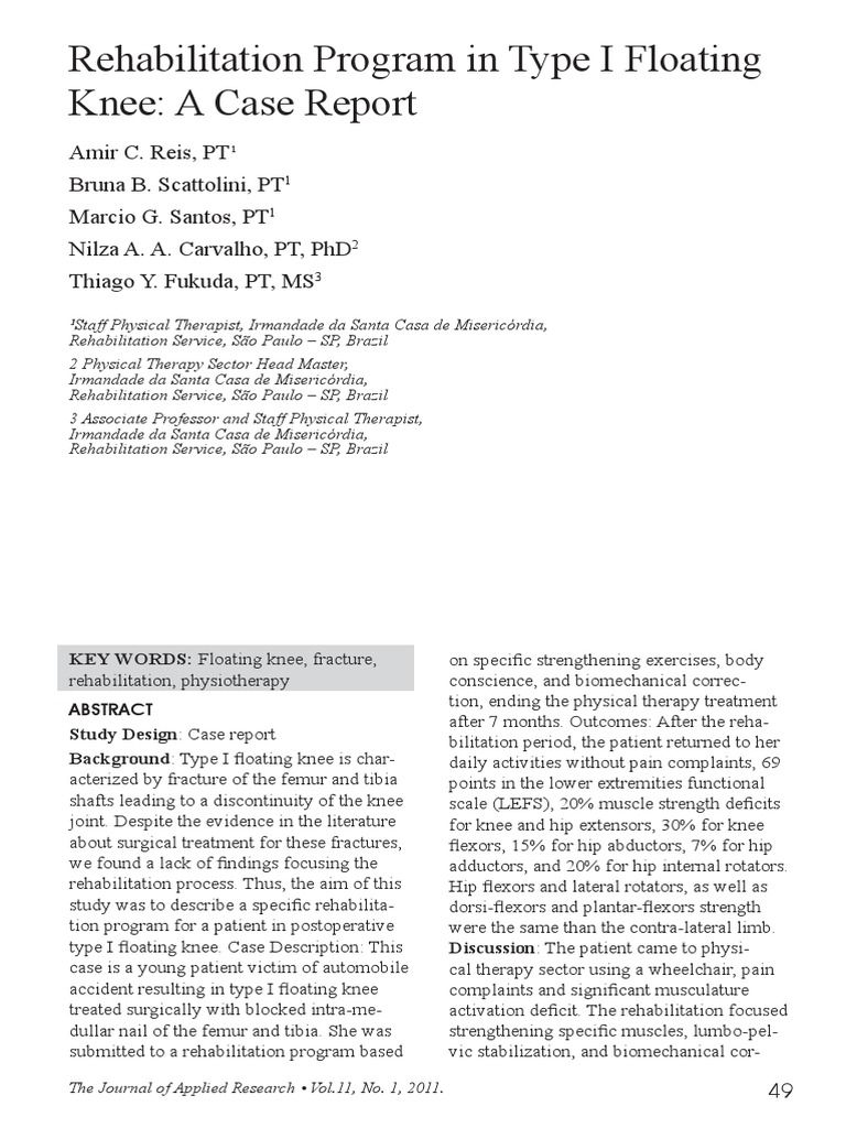 Rehabilitation Program in Type I Floating Knee A Case Report PDF