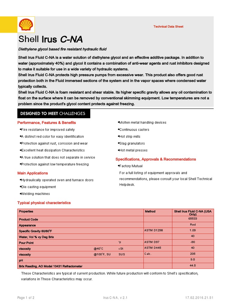 Shell Irus C-NA Hydraulic Fluid Overview | PDF | Viscosity | Rust