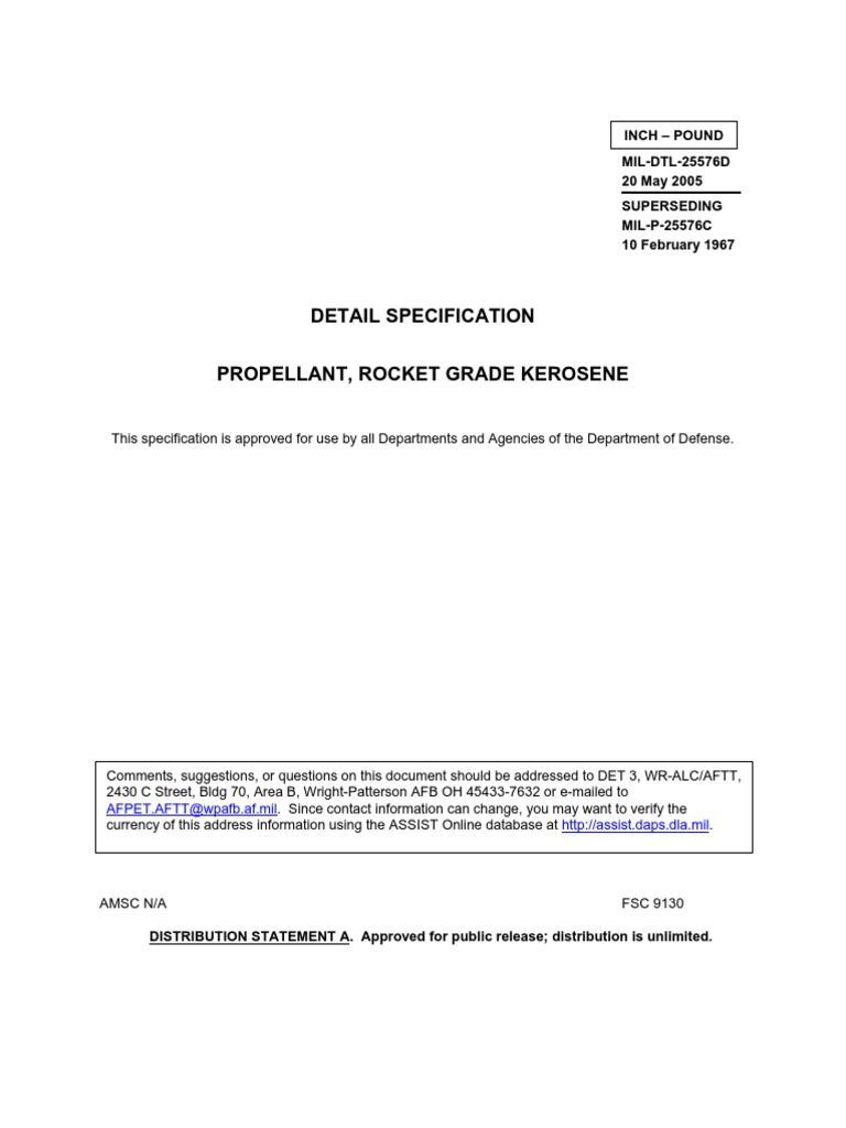 Detail Specification Propellant, Rocket Grade Kerosene | PDF ...