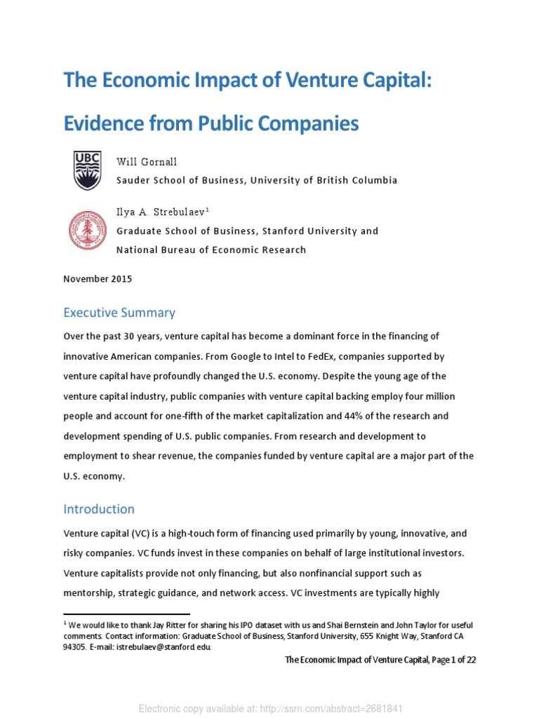 Venture Capital's Economic Impact | PDF | Venture Capital | Corporate ...