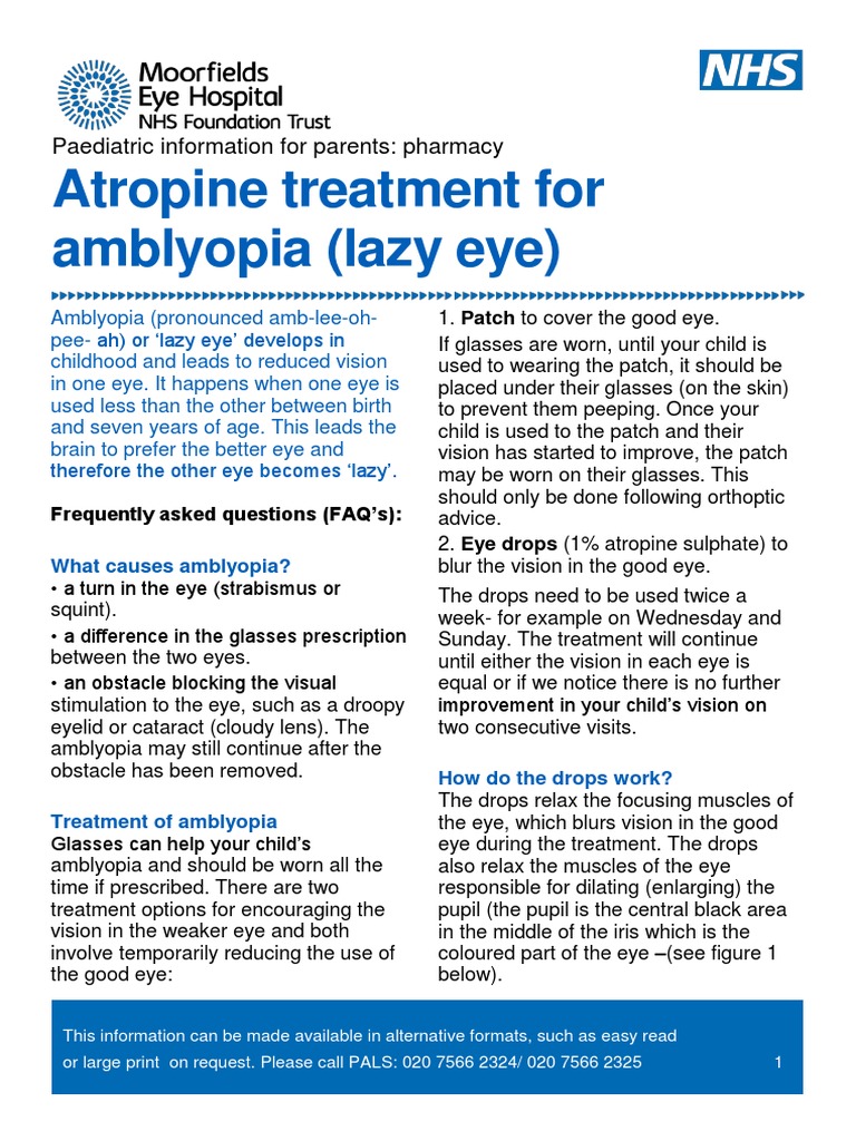 Atropine Treatment For Amblyopia (Lazy Eye) : Paediatric Information ...
