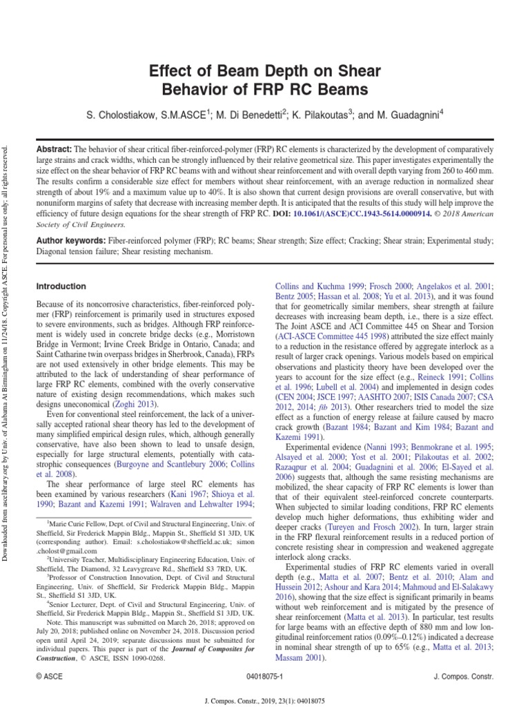 Effect of Beam Depth On Shear Behavior of FRP RC Beams | PDF | Fibre ...