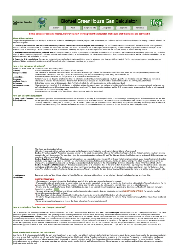 GEF Greenhouse Gas Calculator 0 PDF Biofuel Greenhouse Gas