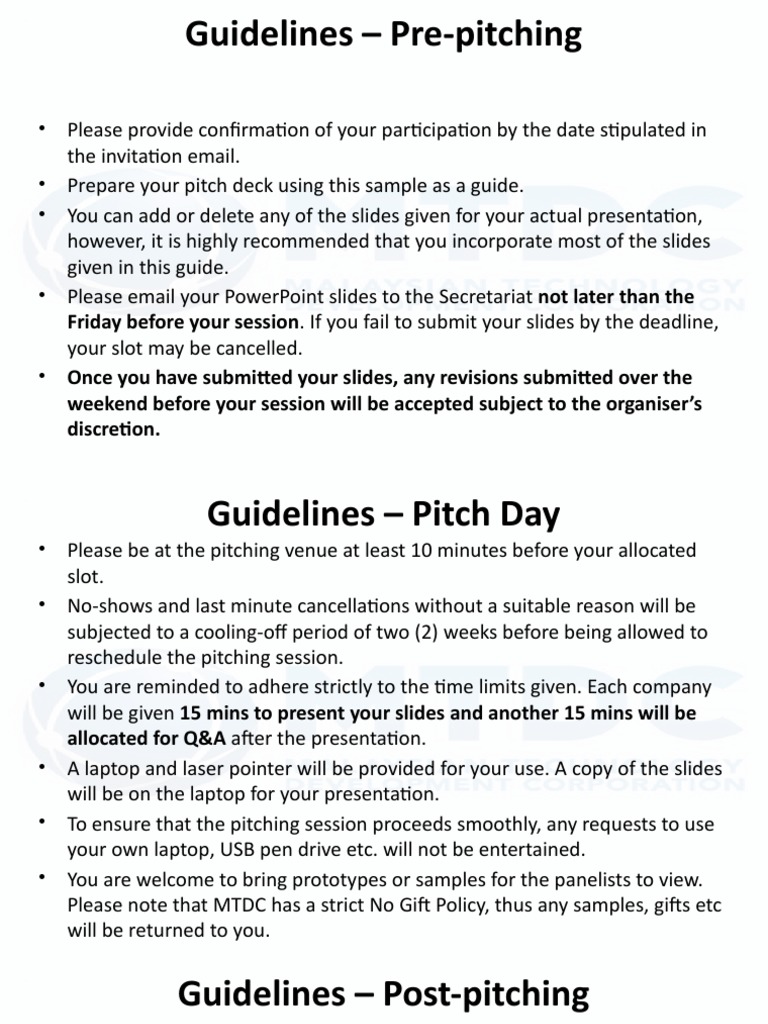Pitching Guidelines and Best Practices | PDF | Revenue | Sales