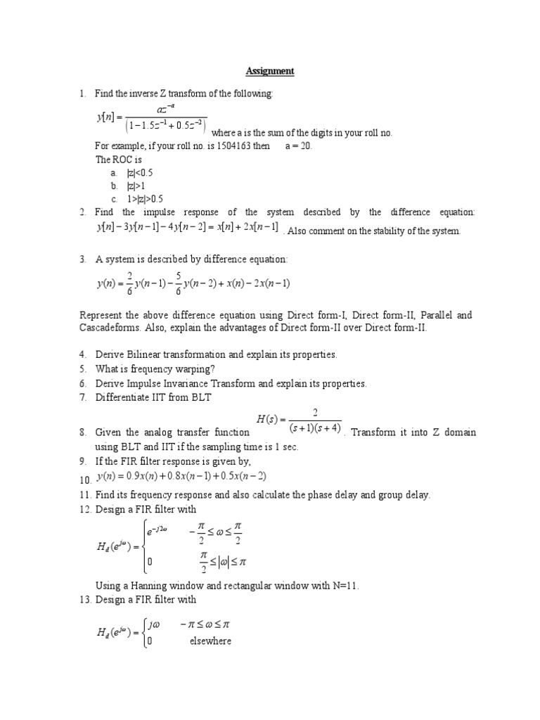 Z Transform and Filter Design Assignment | PDF | Teaching Methods ...