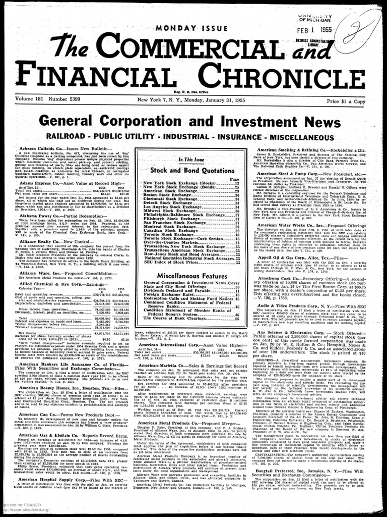 January 31,1955 Vol.181 No.5399 PDF, PDF, Stocks