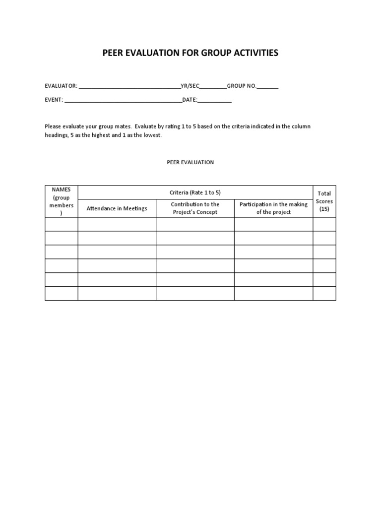 Peer Evaluation For Group Activities | PDF