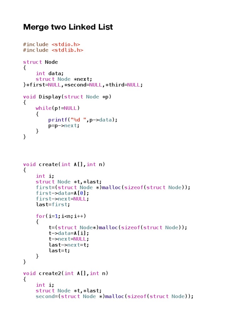 Merge Two Linked Lists in C | PDF | Teaching Methods & Materials