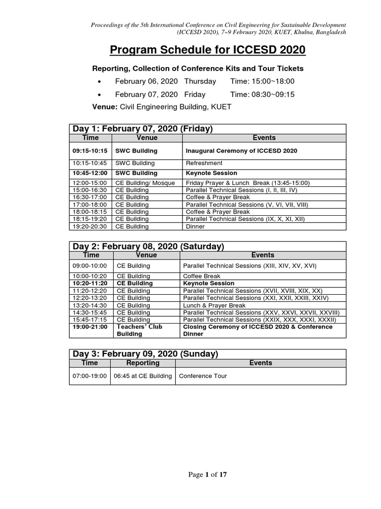 ICCESD 2020 Conference Schedule | PDF | Bangladesh | Civil Engineering